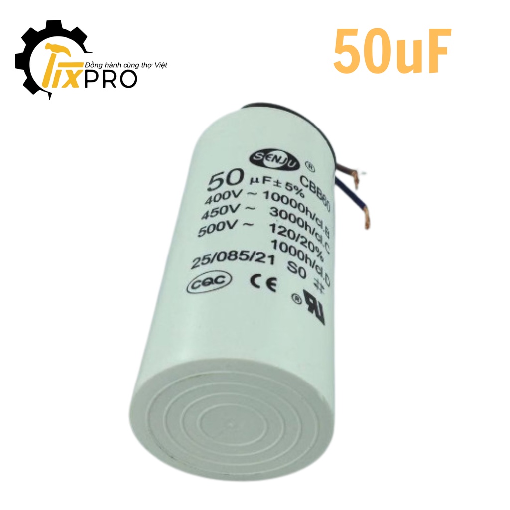 Tụ khởi động 50UF 450V CBB60 SENJU màu trắng loại xịn