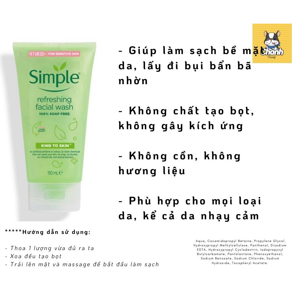 [Mã 66FMCGSALE hoàn 8% xu đơn 500K] SIMPLE - Sữa Rửa Mặt Simple