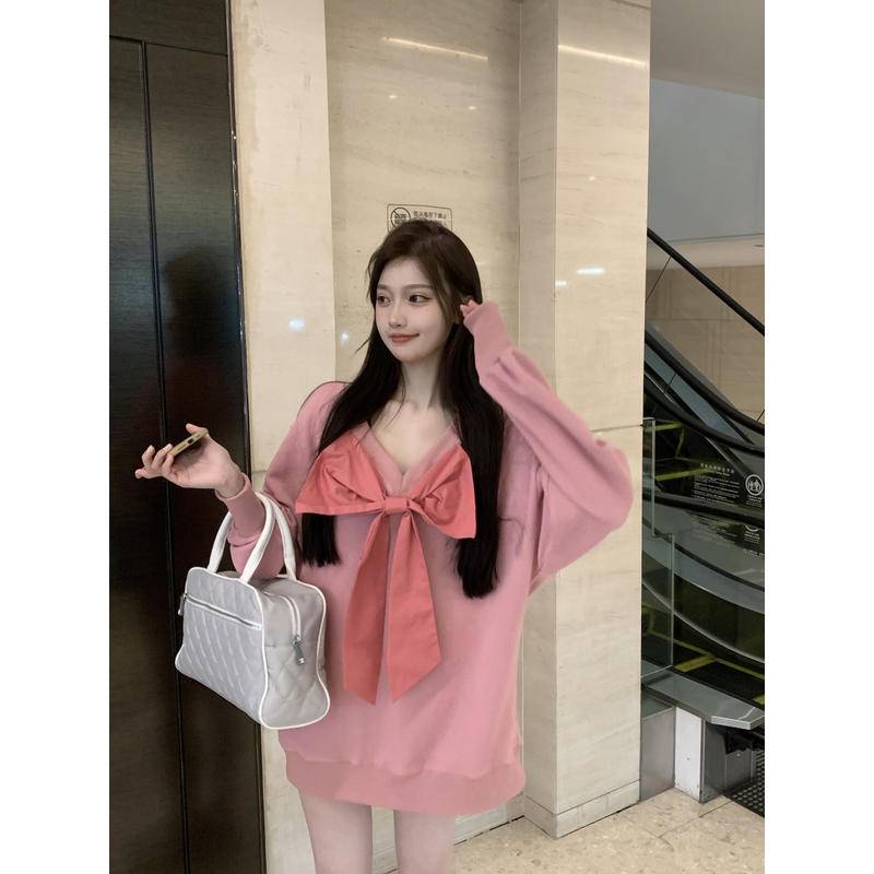 Áo len nữ tay dài cổ chữ V thắt nơ thời trang