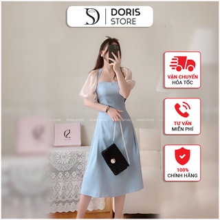 Váy thiết kế cổ vuông tay bồng doris v1828