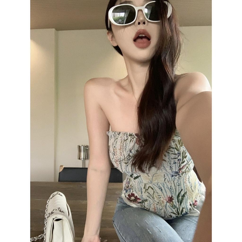 Áo Croptop Trễ Vai Ôm Dáng Họa Tiết Hoa Thời Trang Mùa Hè Quyến Rũ Cho Nữ