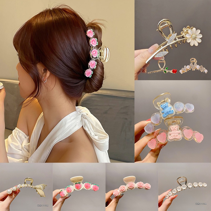 Kẹp Tóc Hình Cá Mập Cỡ Lớn Màu Đào Thời Trang Hàn Quốc Cho Nữ