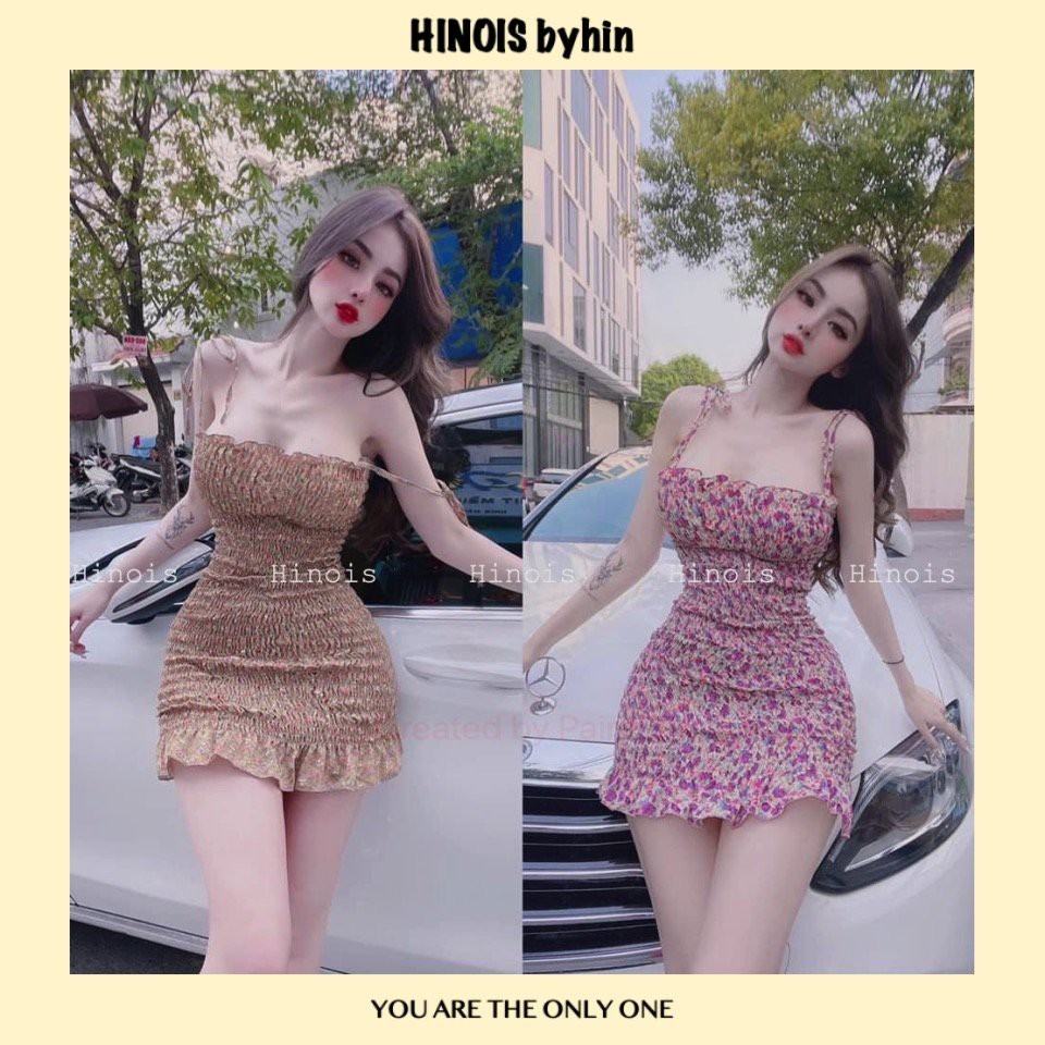 [HINOIS229] Đầm Body Nhún 🌸 Váy 2 Dây Hoa Nhí Dáng Ôm, Chất Lụa Thấm Hút Mồ Hôi, Thích Hợp Đi Chơi, Đi Tiệc