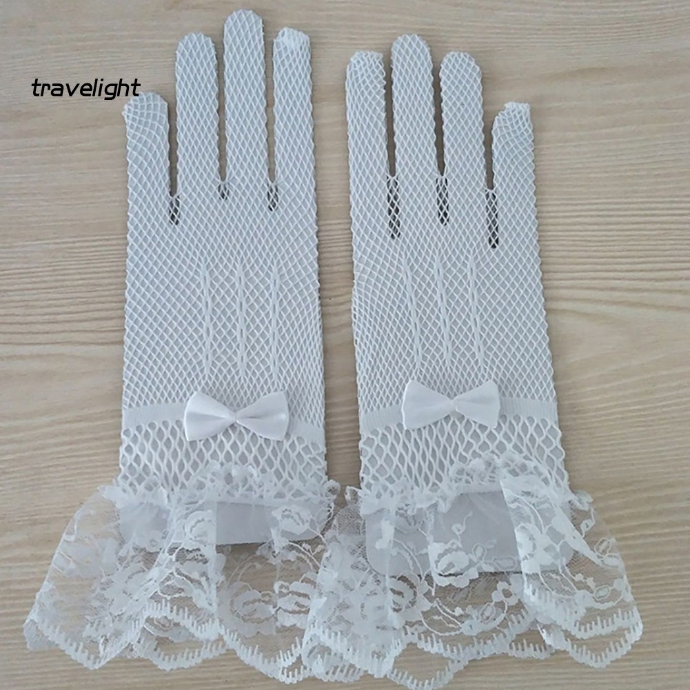 Găng Tay Ren Lưới Đính Nơ Toàn Diện Cho Cô Dâu Ngày Cưới