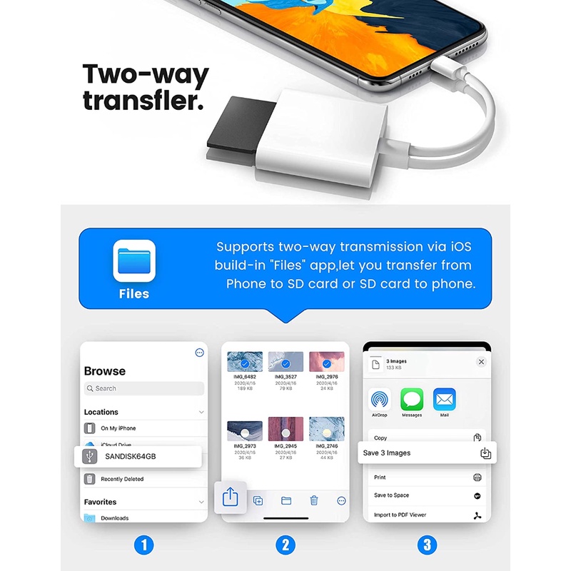 Đầu Đọc Thẻ Nhớ SD Cho iPhone / iPad / Micro SD Tiện Dụng