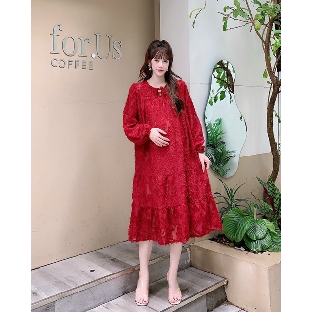 Đầm Bầu Dáng Babydoll Hai Lớp Tay Dài Siêu Xinh