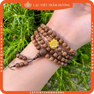Vòng Tay Trầm Hương 108 Hạt Mix Charm Hoa Sen Vàng Phú Quý 6mm Tay Nữ Trầm Tốc Tự Nhiên cầu May Mắn
