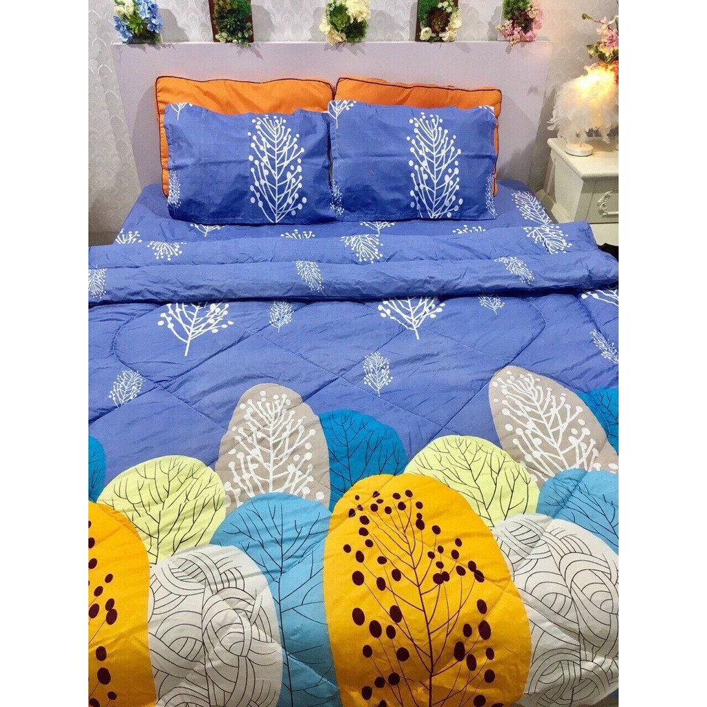 Trọn bộ 5 món chăn phao ga gối cotton poly nhập khẩu Hàn Quốc (gạt trái xem mẫu) size giường 1m8*2m