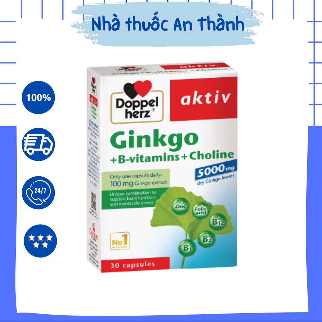 Viên uống bổ não Ginkgo + vitamin B + Cholin Aktiv Doppelherz hộp 30 viên - Hàng chính hãng