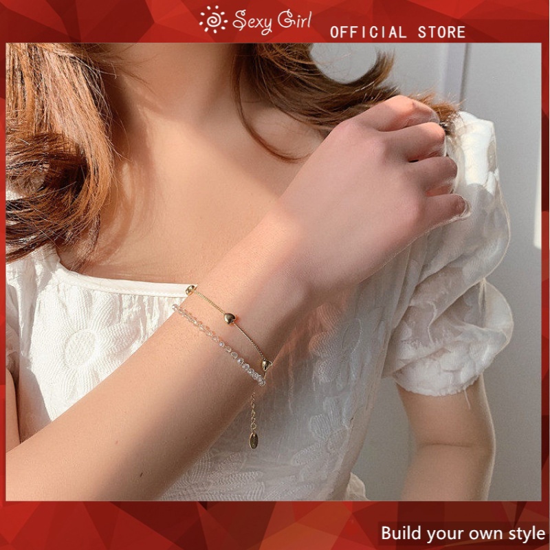 Vòng Đeo Tay Hai Lớp Bằng Kim Loại Họa Tiết Trái Tim Dễ Thương Bắt Mắt Sành Điệu