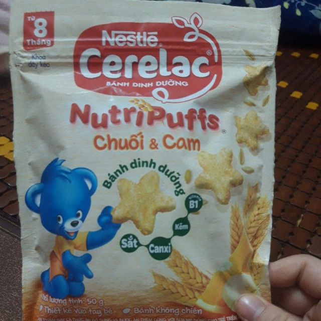 (Mua 2 tặng 1 bát )Bánh Ăn Dặm Nestlé CERELAC Nutripuffs Vị Chuối Dâu / Chuối Cam - Gói 50g