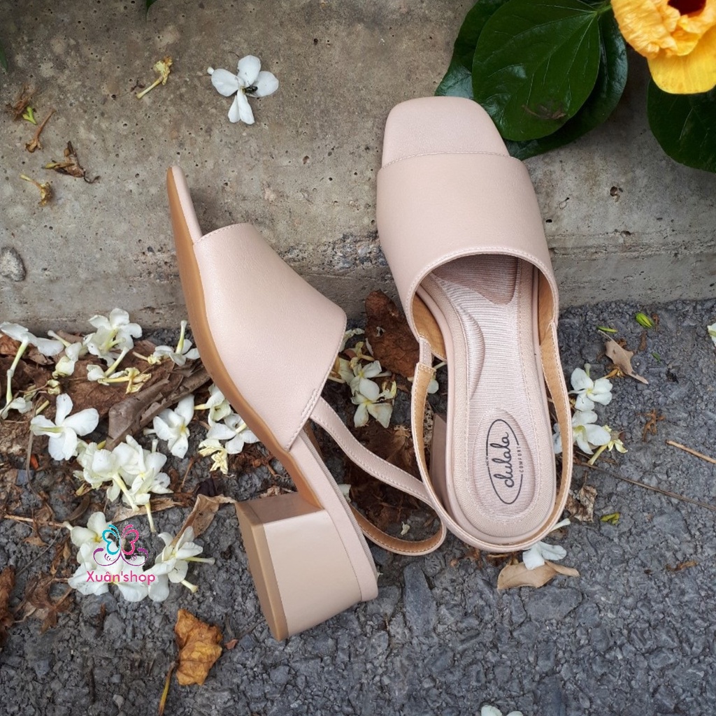Sandal Daphne quai ngang bản rộng (dòng sp Dulala), da mềm gót cao 5cm (có sẵn)