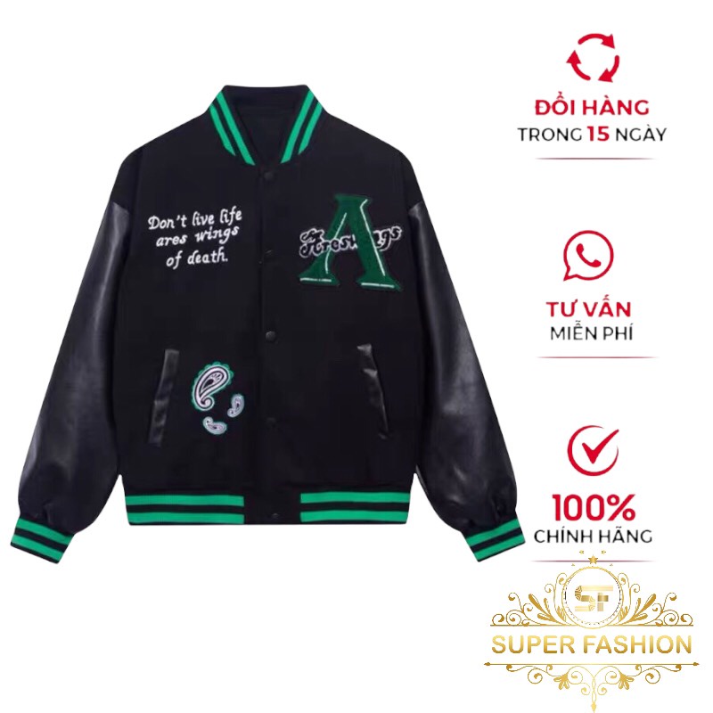 Áo Khoác Bomber Nam Nữ Form Rộng, 2 Lớp Vải Dạ Dày Phối Tay Da Cao Cấp SUPER FASHION