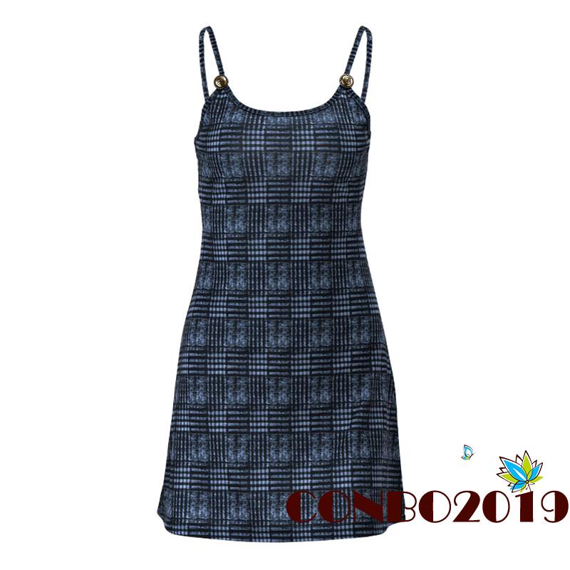 Đầm không tay Hở Lưng Họa Tiết Caro Thời Trang Quyến Rũ