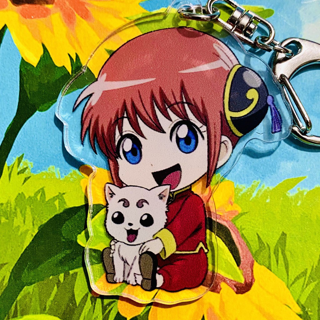 ( Mica trong acrylic ) Móc khóa xinh xắn in hình GINTAMA LINH HỒN BẠC ver ÔM anime chibi xinh xắn độc đáo