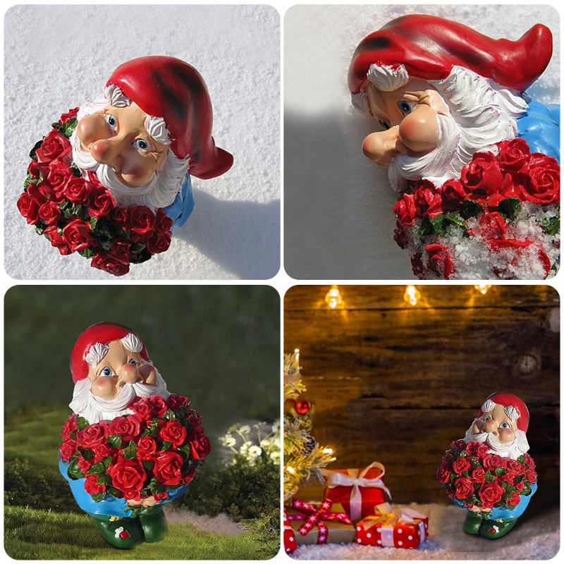 Mô Hình Gnome Hoa Hồng Đỏ Bằng Nhựa Resin Trang Trí Halloween / Giáng Sinh