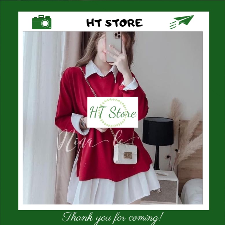 Set áo sơ mi trắng gile len đỏ và chân váy xếp ly thời trang nữ đẹp mã 0916