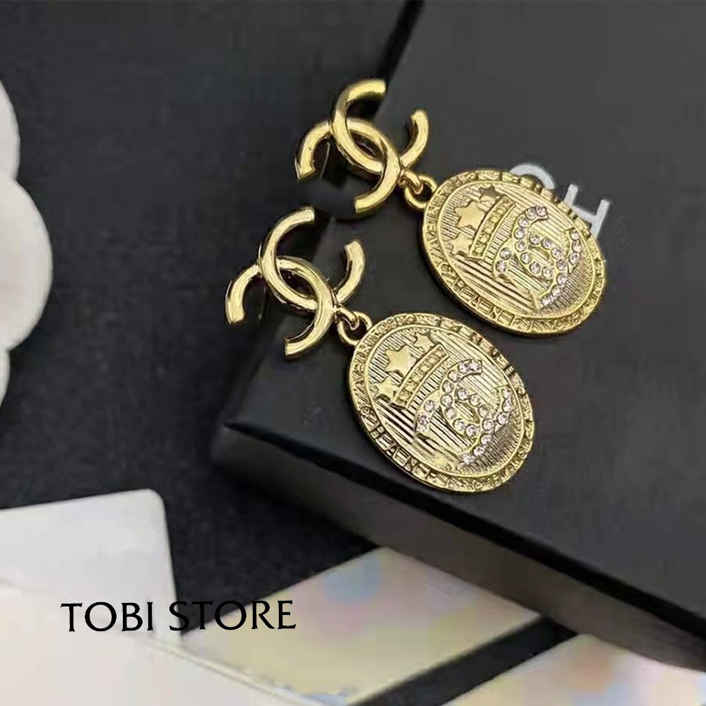 Bông tai nữ thương hiệu CC mạ vàng thả dài sang trọng thời trang TB454 TOBI STORE