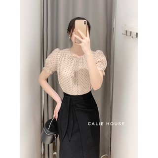 Áo tơ chấm bi tay ngắn thời trang công sở Calie House A179