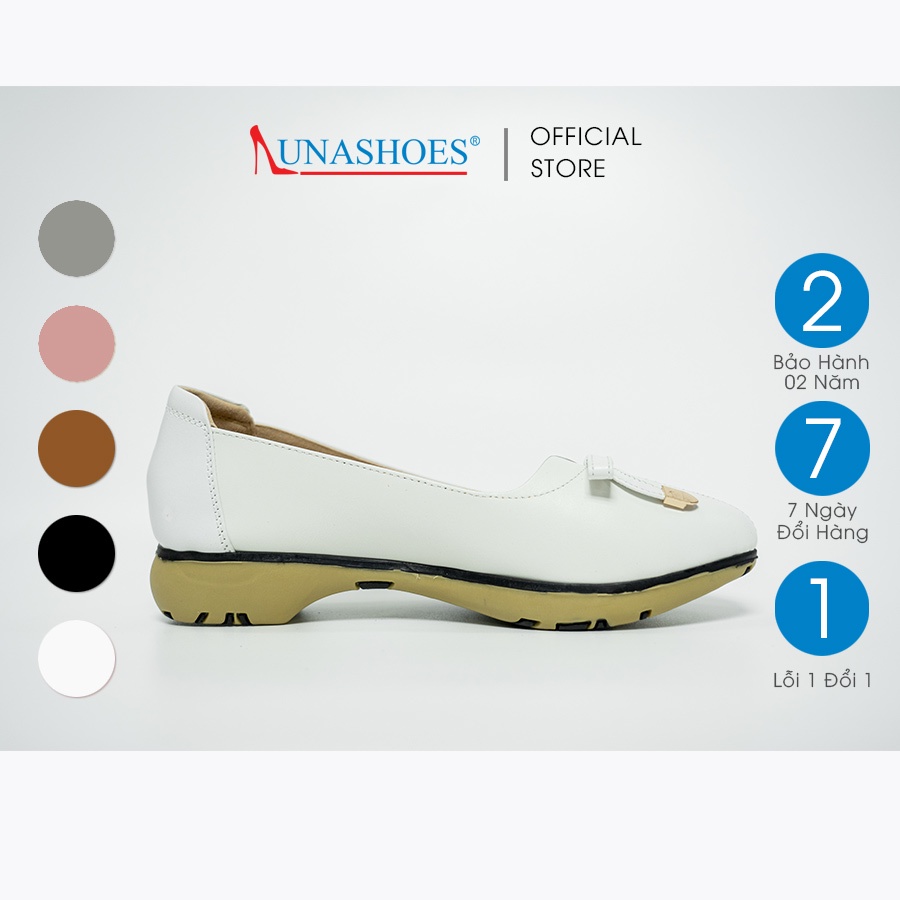 Giày slip on nữ 3p LUNASHOES 707 da bò mềm êm chân mũi tròn có nơ đế cao su chống trơn trượt bảo hành 2 năm