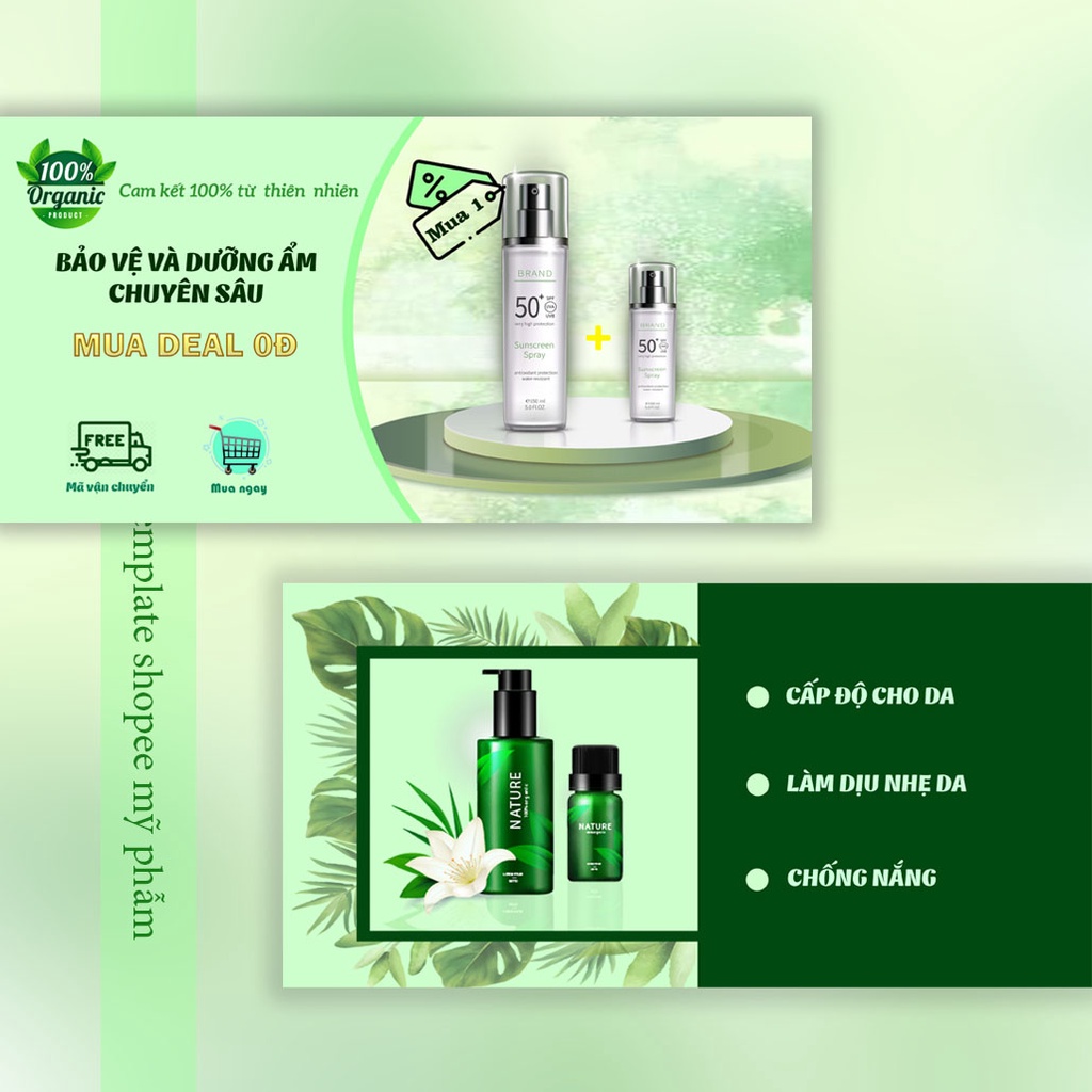 Bộ Template Shopee Ngành Mỹ Phẩm Màu Xanh Lá Thời Thượng Cảnh Sắc Thiên Nhiên Trọn Bộ 12 Ảnh Vnet Media GT04