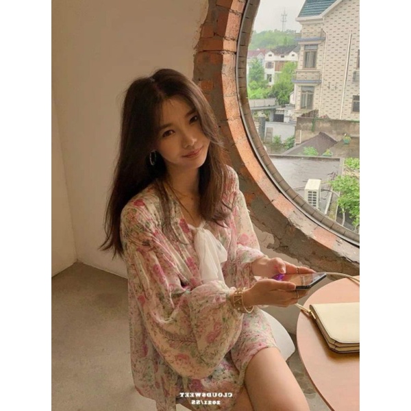 SET ÁO HOA NƠ TRẮNG TAY PHỒNG  + SHORT