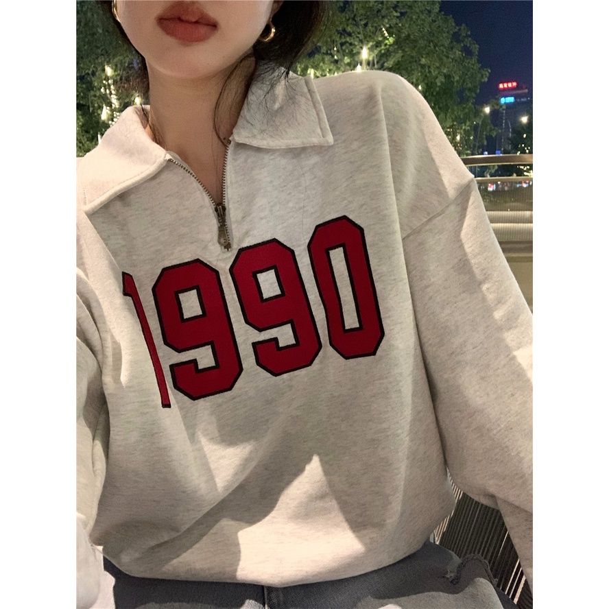 Porozi  Áo sweater tay dài cổ bẻ in họa tiết phong cách Hàn Quốc thời trang dành cho nữ