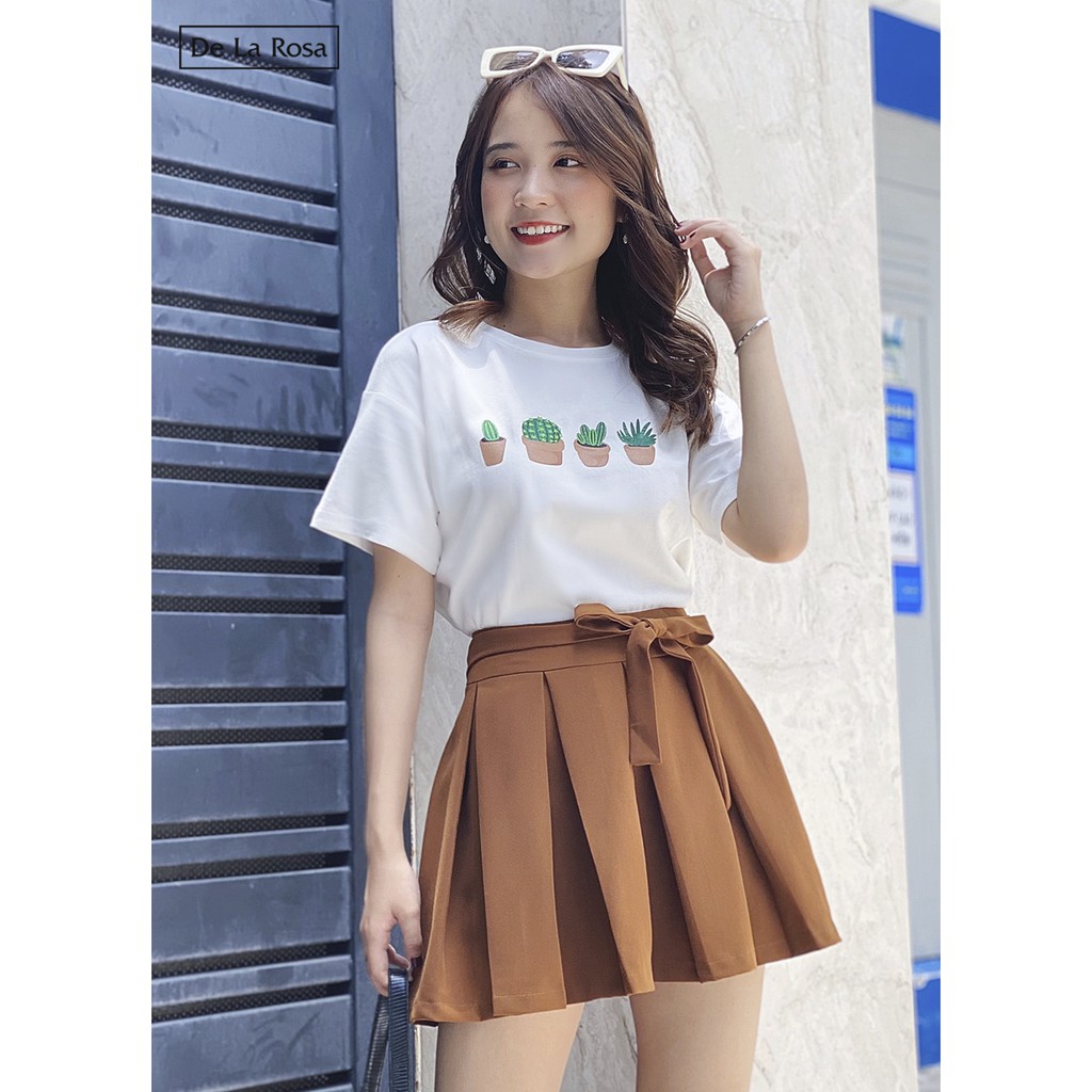 [Mã WABRLOW5 giảm 15% đơn 300K] Chân váy nâu xếp ly thắt nơ eo dễ thương - De La Rosa | BigBuy360 - bigbuy360.vn