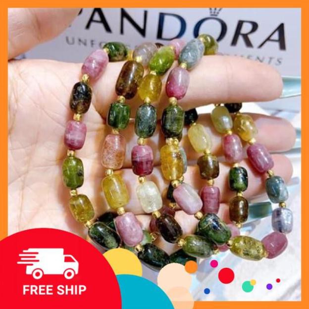 Freeship Tắc tay hình lu thống đá tourmaline mix bi vàng hàng đẹp Giá xưởng bán chạy