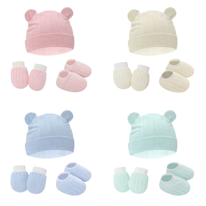 1 Bộ Bao Tay + Mũ + Găng Tay Bằng Vải Cotton Mềm Mại Chống Cào Dành Cho Bé