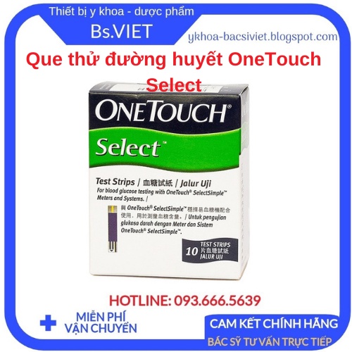Que Thử Đường Huyết OneTouch Select LIFESCAN-Hộp 10 que, sử dụng công nghệ cảm ứng điện cực, độ chính xác đến 99%-Bsviet