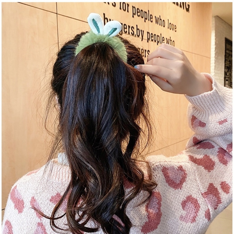 Chun buộc tóc hình tai thỏ xinh xắn, dây buộc tóc lông dễ thương phong cách hàn quốc