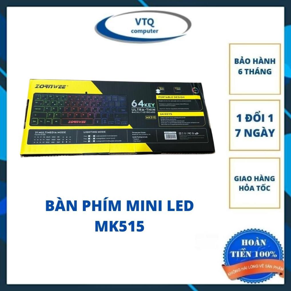 Bộ bàn phím Laptop nhỏ gọn tiện dụng có led, Bàn phím mini 64Key led MK515