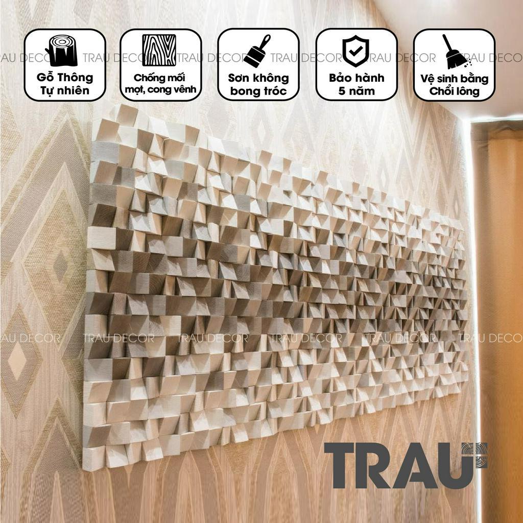 Tranh gỗ vuông Mosaic Wood trừu tượng thủ công Màu xám ghi