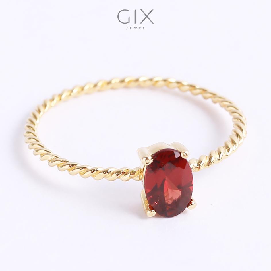 Nhẫn bạc cho nữ mạ vàng đai xoắn đá đỏ đẹp Gix Jewel SPGN15