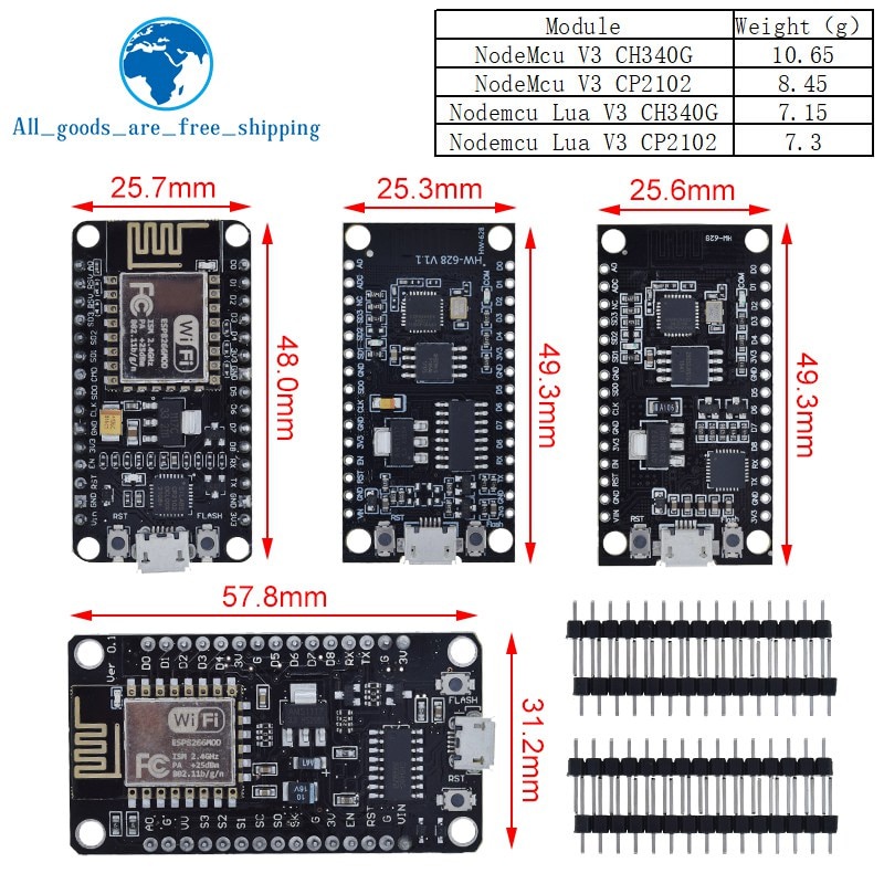 Mô Đun Phát Triển Wifi Không Dây Ch340 / Cp2102 / Ch9102X Nodemcu V3 V2.1 Lua Esp8266 D1 Mini