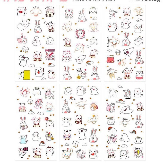 Set 6 sticker trang trí cute - Bộ 6 tấm hình dán sticker trang trí nhiều mẫu mèo thỏ gia đình