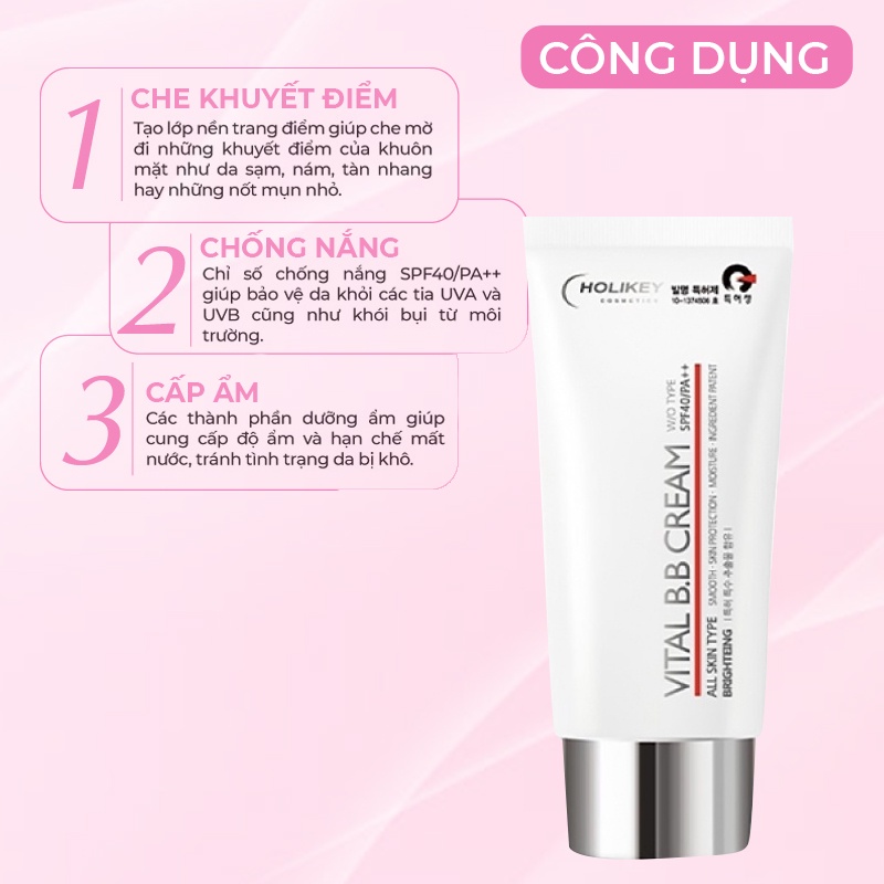 Kem Chống Nắng Nâng Tone HOLIKEY Hàn Quốc Vita Sun Cream W/OTYPE SPF50/PA++++ Giúp Bảo Vệ Da Và Ngăn Ngừa Lão Hóa 70ml