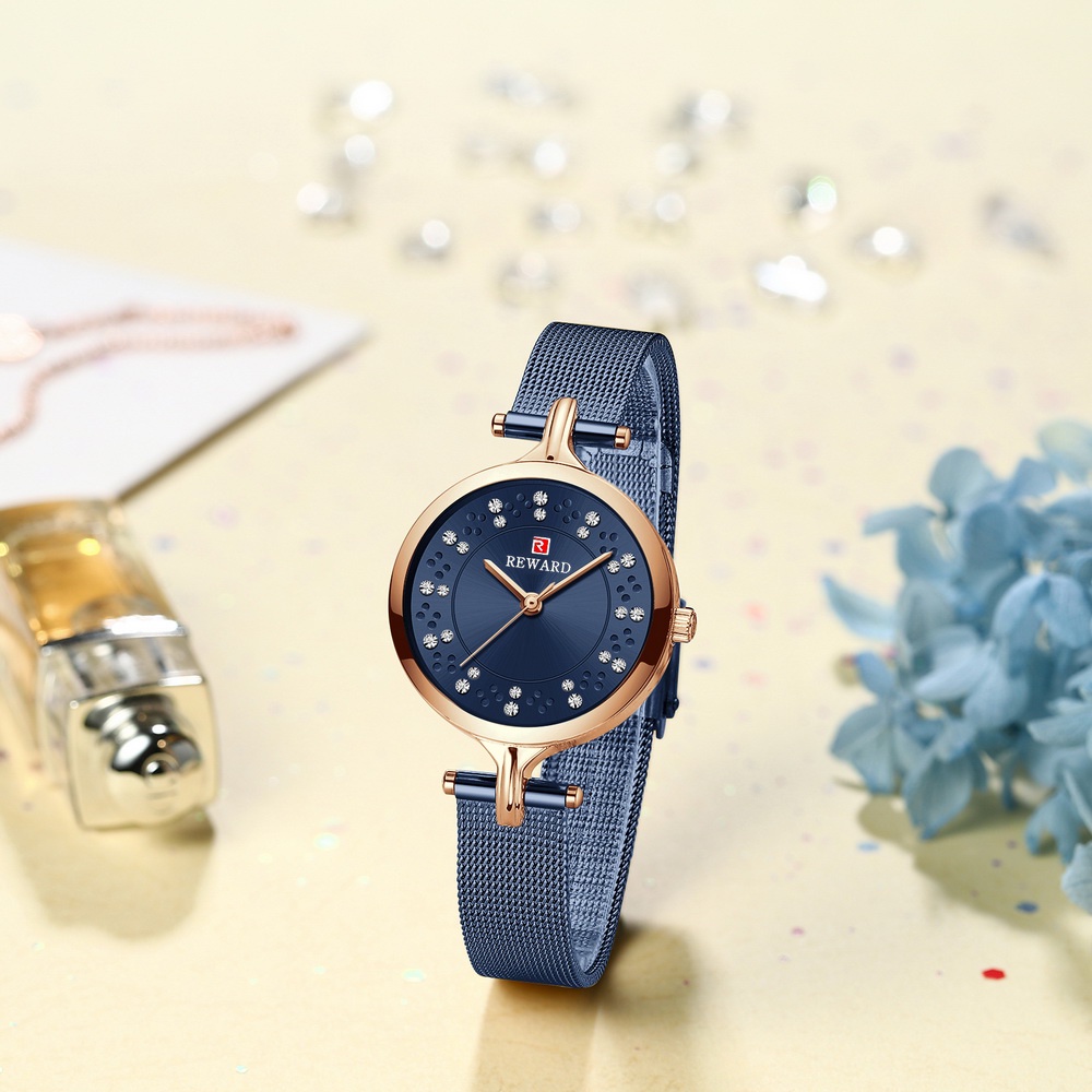 Mới Đồng Hồ Quartz Nữ Đính Hột Xoàn Dây Lưới Thép Không Gỉ