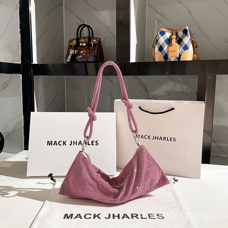 Túi Kẹp Nách Đính Đá Màu Hồng MACK JHARLES Niche Phong Cách Mới Phổ Biến Cho Nữ