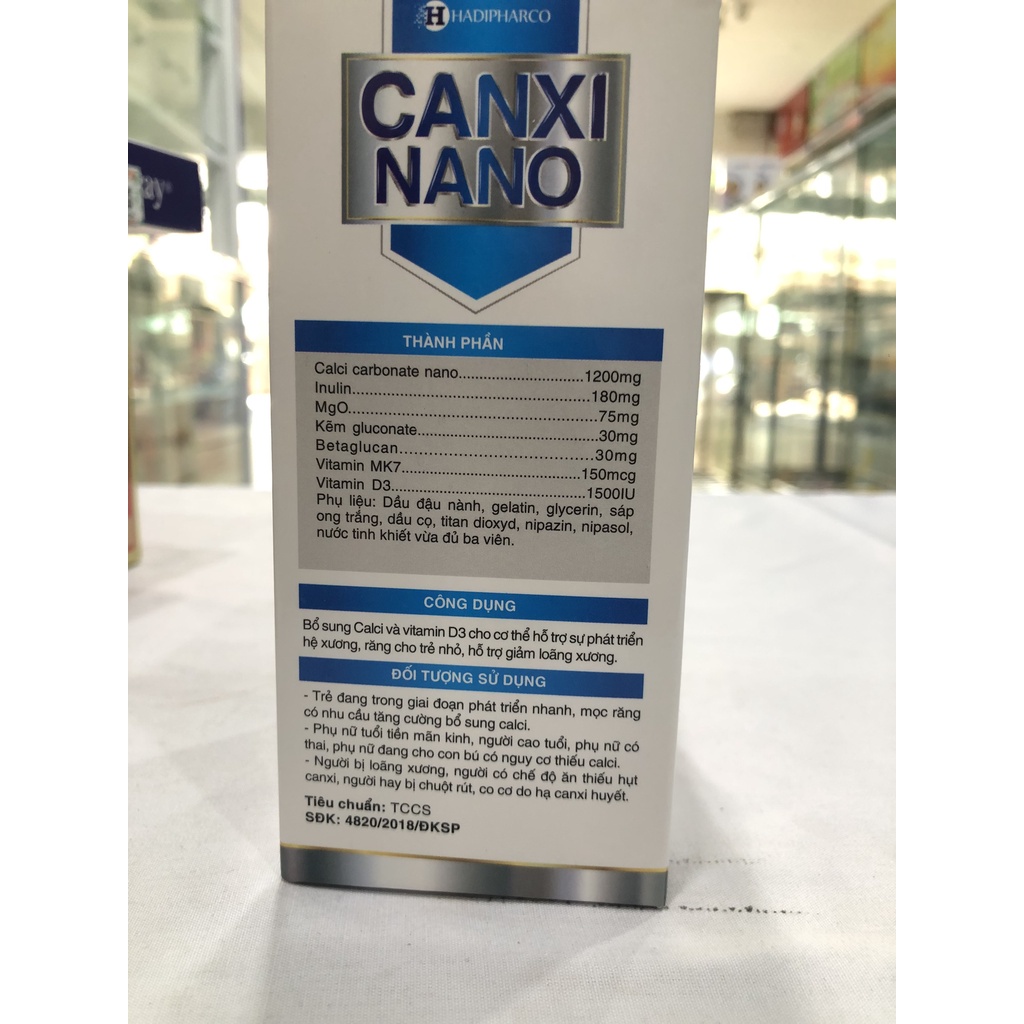 Canxi Nano Hadipharco hỗ trợ sự phát triển của hệ xương, răng cho trẻ nhỏ, hỗ trợ giảm loãng xương.