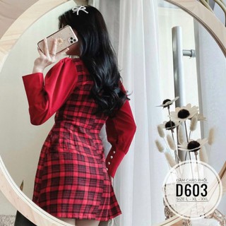 [Ảnh thật] 60-90kg BIGSIZE ĐẦM CARO PHỐI D603