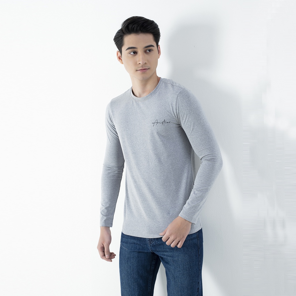 Áo thu đông  dài tay nam Aristino cotton from ôm ALT019W1 màu xám