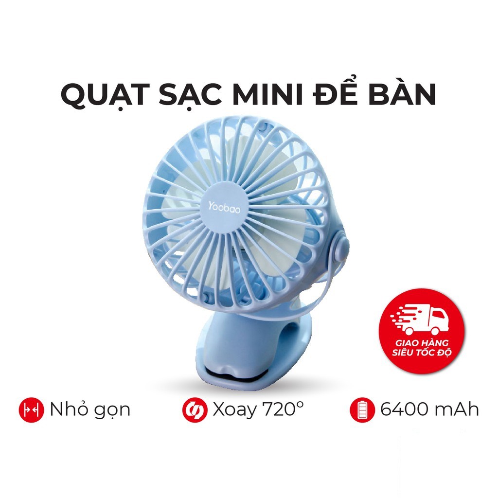 Quạt sạc mini để bàn YOOBAO F04 6400mAh Xoay 720 độ - Chạy 32 giờ liên tục - Hàng chính hãng