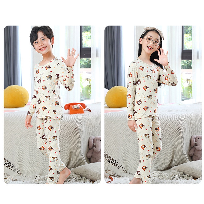 Bộ đồ ngủ tay dài bằng vải nhung cotton in họa tiết hoạt hình thoải mái thời trang thu đông cho nam và nữ 90-170CM
