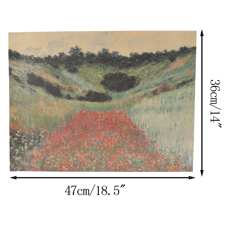 {FCC} Claude Monet Oil painting Wild Poppy Cafe Bar Retro Kraft Paper Poster 18.5x14"{yancrane3.vn}