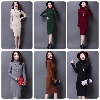  Váy len maxi cổ lọ
