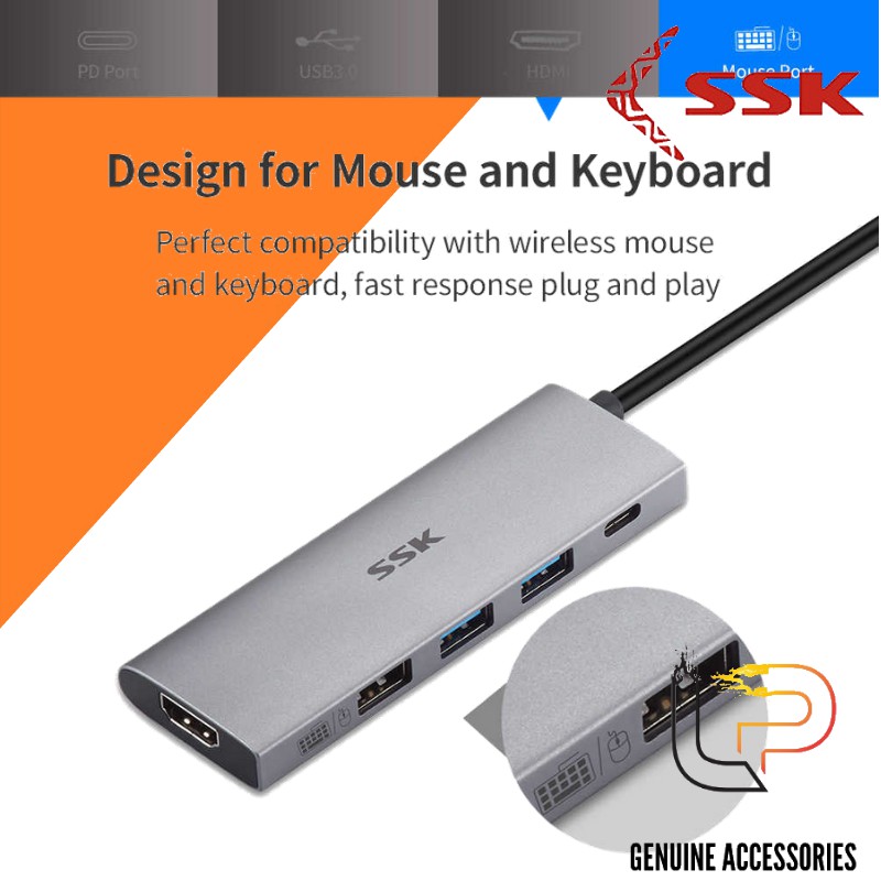 CÁP CHUYỂN TYPE-C RA 2 USB 3.0 + USB 2.0 + HDMI + PD SSK SC 102