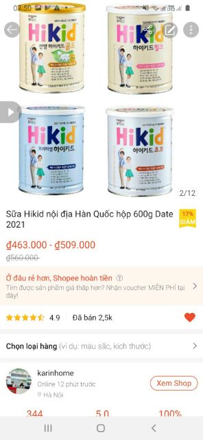 Sữa Hikid dê và Hikid bò Hàn Quốc