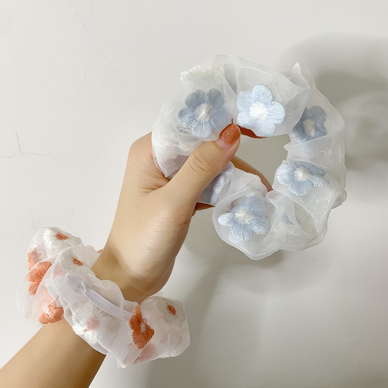 Buộc tóc scrunchies Buộc tóc cao cấp hoạt tiết phối hoa 1022N